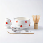 Japanese Matcha Bowl Set Ceramic Strawberry Design Traditional Tea Ceremony Cup