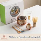 7-Piece Ceramic Matcha Tea Set Green Traditional Bowl Whisk Scoop for Tea Ceremony