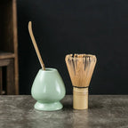 Traditional Matcha Tea Set Bamboo and Ceramic Green Includes Bowl Whisk Scoop Sifter