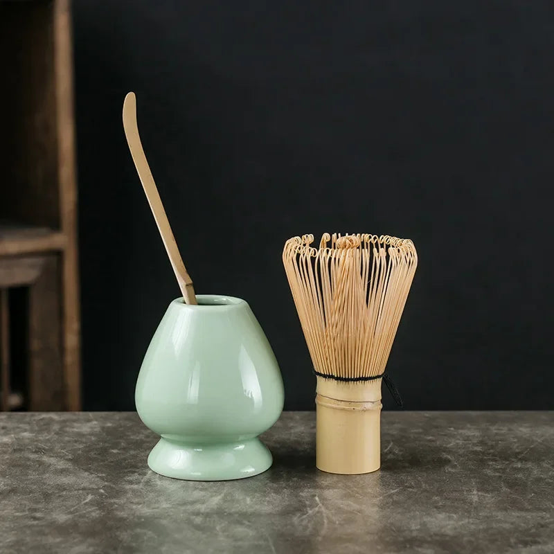 Traditional Matcha Tea Set Bamboo and Ceramic Green Includes Bowl Whisk Scoop Sifter