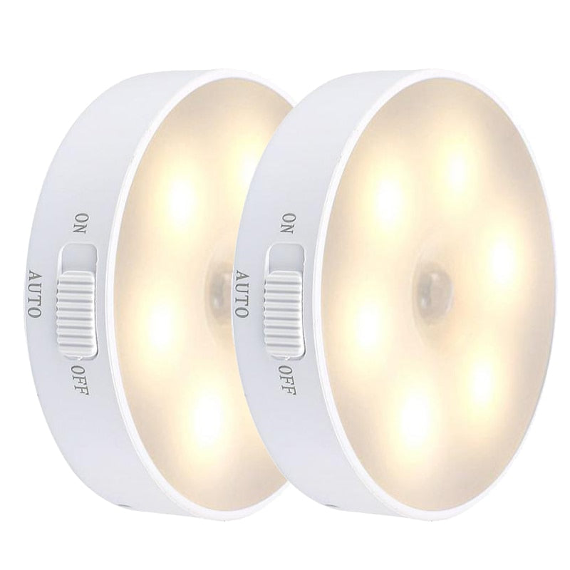 Sticky LED Motion Sensor Mini Night Lamp Round Battery Operated Warm Light