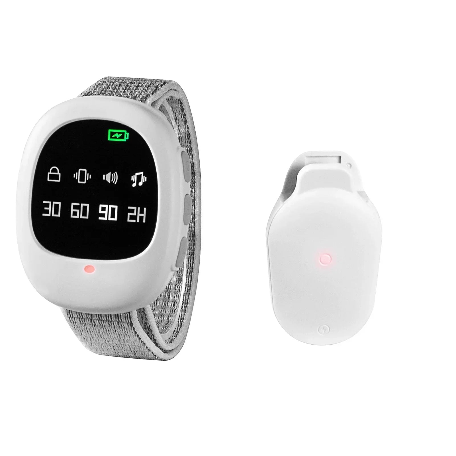 Wireless Bedwetting Alarm with Adjustable Vibration and Sound Modes White