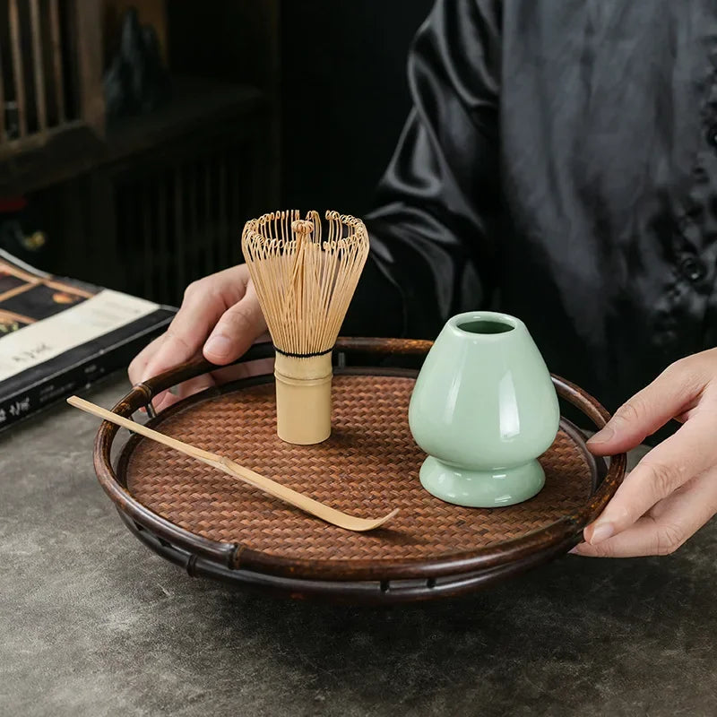 Traditional Matcha Tea Set Bamboo and Ceramic Green Includes Bowl Whisk Scoop Sifter