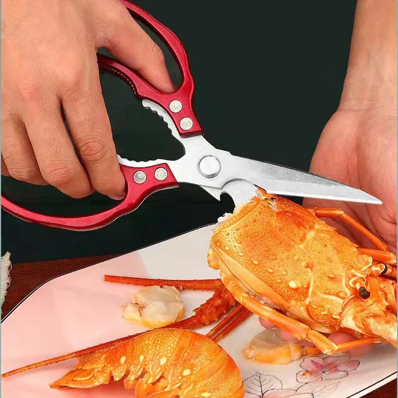 Japanese Stainless Steel Kitchen Scissors Shears with Ergonomic Aluminum Alloy Grip Red 23cm