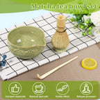 Matcha Tea Set 5-Piece Ceramic Bowl Bamboo Whisk Scoop Holder Green