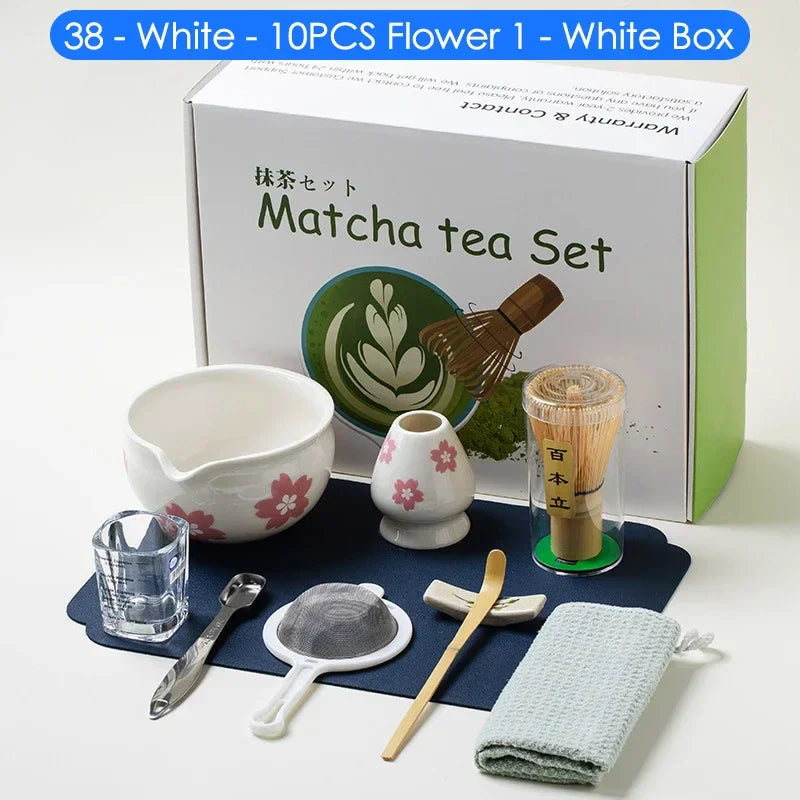 Japanese Matcha Tea Set 10-Piece Bamboo and Ceramic Traditional Japanese Tea Ceremony Kit