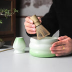 Japanese Ceramic Matcha Bowl Set 550ml Green with Pouring Spout and Whisk Holder for Tea Ceremony