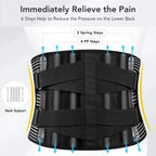 OrthoFlexa Back Support Belt 360° Lumbar Brace with Memory Aluminum & Steel Springs Adjustable Black Gray
