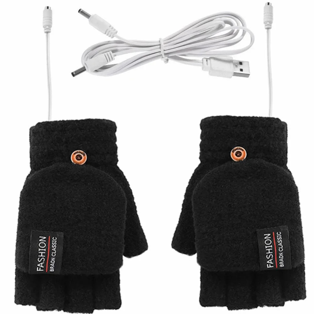 USB Rechargeable Heated Gloves Knitted Fabric One Size Fits Most Adjustable Heat Levels