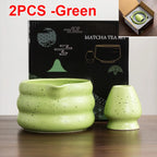 Japanese Ceramic Matcha Bowl Set 550ml Green with Pouring Spout and Whisk Holder for Tea Ceremony