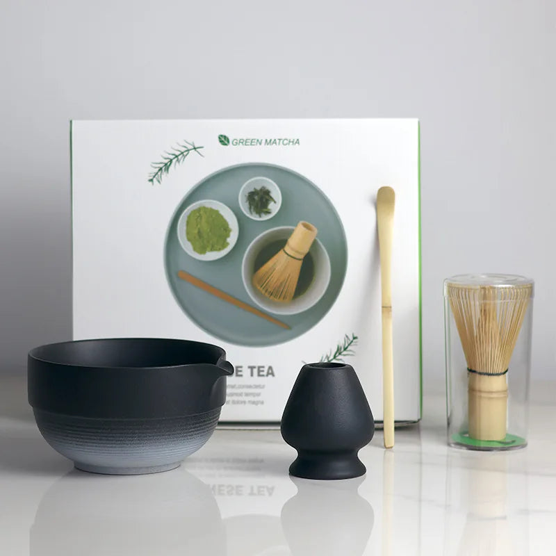 Japanese Matcha Bowl Set Ceramic Ombre Spout with Bamboo Whisk and Scoop Medium Size