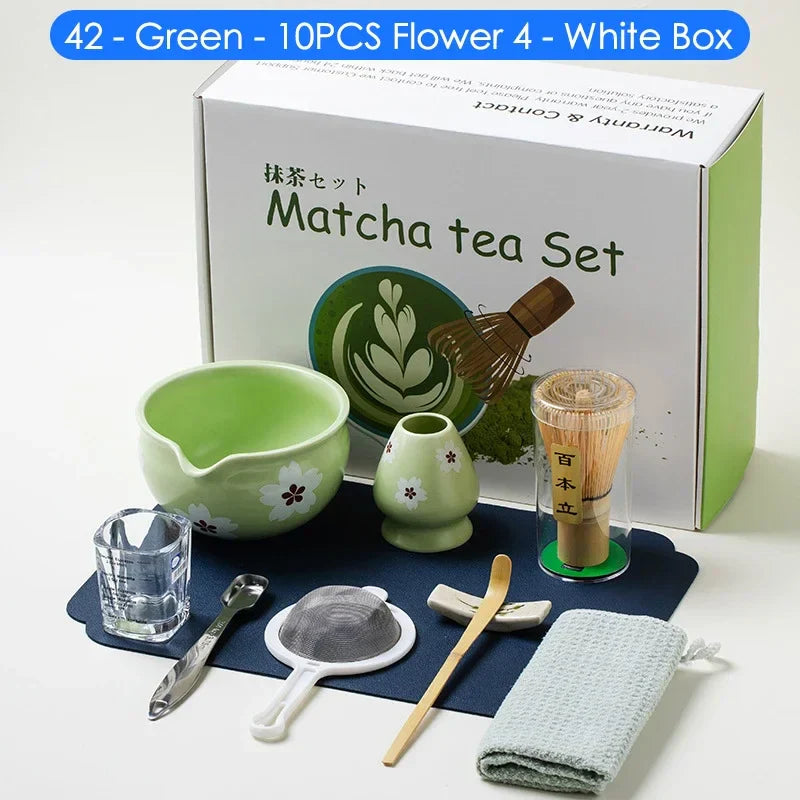 Japanese Matcha Tea Set 10-Piece Bamboo and Ceramic Traditional Japanese Tea Ceremony Kit