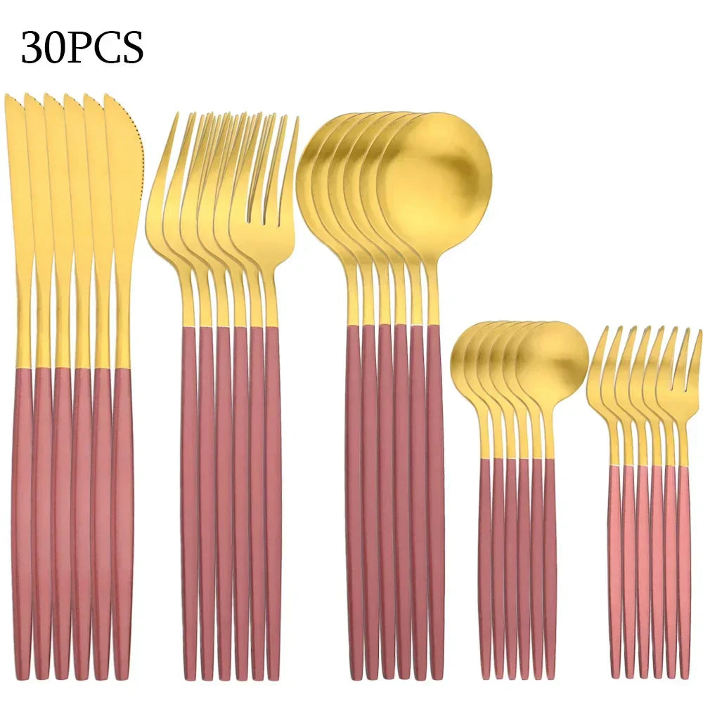RefinedTable 30-Piece Cutlery Set Stainless Steel Dining Flatware Spoons Forks Knives