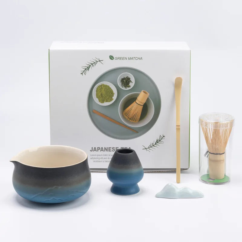 Japanese Matcha Tea Set Ceramic Bowl Bamboo Whisk Spoon Holder Strainer Traditional Green
