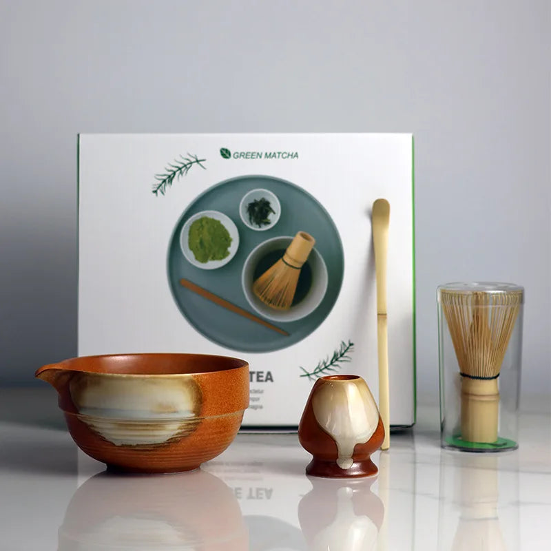 Ceramic Matcha Tea Set with Bamboo Whisk 4-Piece Traditional Japanese Tea Ceremony Kit Green