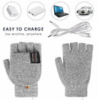 USB Rechargeable Heated Gloves Knitted Fabric One Size Fits Most Adjustable Heat Levels