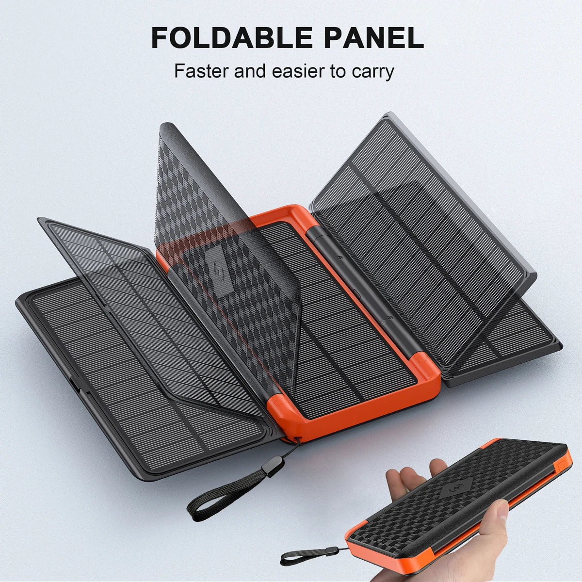 Solar Fast Charging Portable Power Bank 20000mAh Large Capacity Solar Charger with Compass and Lanyard