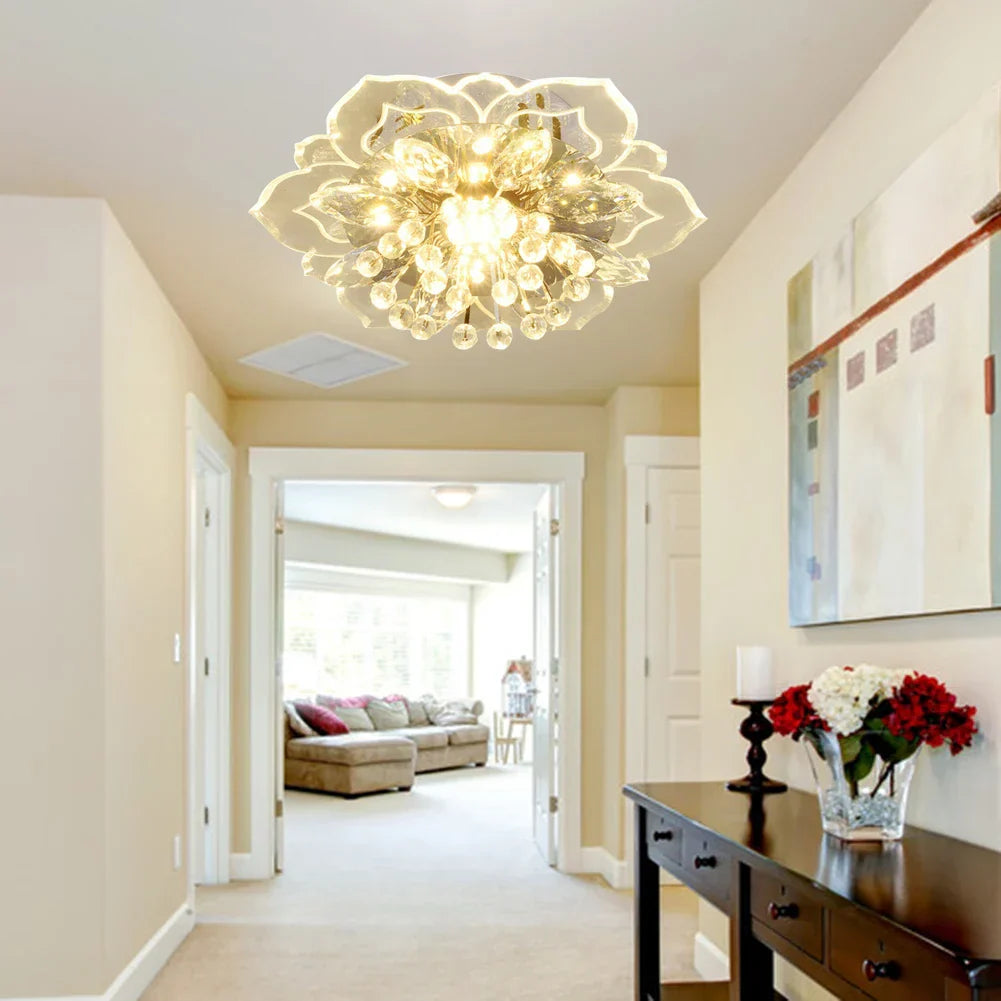 9W LED Colorful Crystal Flower Chandelier Modern Acrylic Ceiling Light for Living Room Bedroom