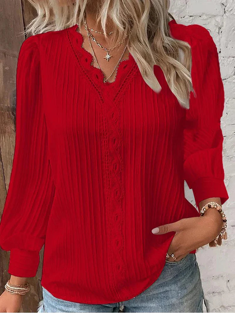 Sam chiffon casual blouse for women by Harrow featuring lightweight chiffon fabric and delicate lace details.