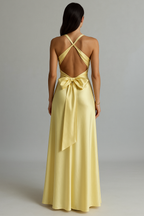 Harrow Zerlina elegant satin halter maxi gown for women, formal evening dress with flowing silhouette and sophisticated design.