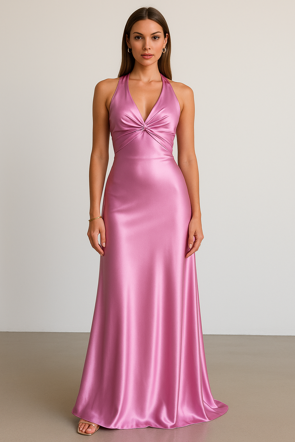 Harrow Zerlina satin halter maxi evening gown for women, elegant formal dress with flowing fabric and sophisticated design