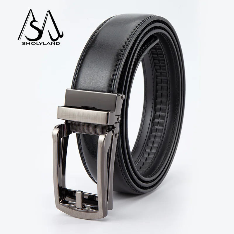 Men’s Genuine Leather Belt with Adjustable Ratchet Buckle for Casual and Formal Wear