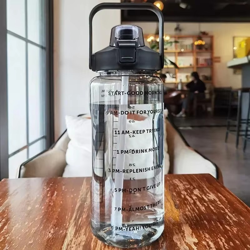 Large 68oz BPA-Free Sports Water Bottle with Straw and Time Marker for Gym and Outdoor Fitness
