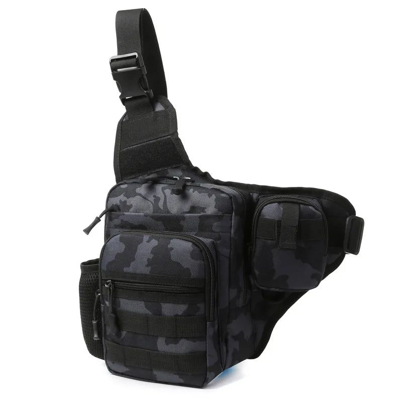 Multi-Pocket Compact Hiking Chest Bag 600D Oxford Nylon Water Resistant Crossbody Shoulder Bag