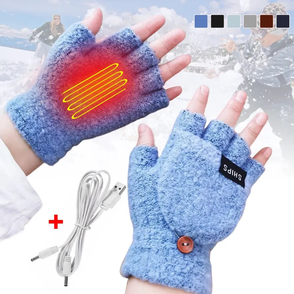 USB Rechargeable Heated Gloves Warm Wave Technology Unisex Knitted Winter Gloves One Size