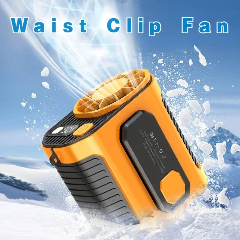 Portable Waist Fan with 5000mAh Battery, Hands-Free Neck and Belt Clip Fan with LED Light and Power Bank
