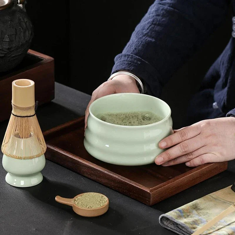 Matcha Tea Set Bamboo and Ceramic Traditional Japanese Whisk Bowl Scoop Eco-Friendly