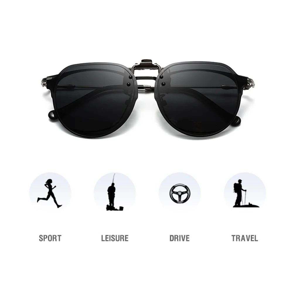 Polarized Clip-On Sunglasses with UV400 Lenses Flip-Up Mechanism Universal Fit for Glasses