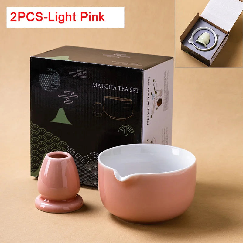 Japanese Ceramic Matcha Bowl Set 550ml Green with Pouring Spout and Whisk Holder for Tea Ceremony