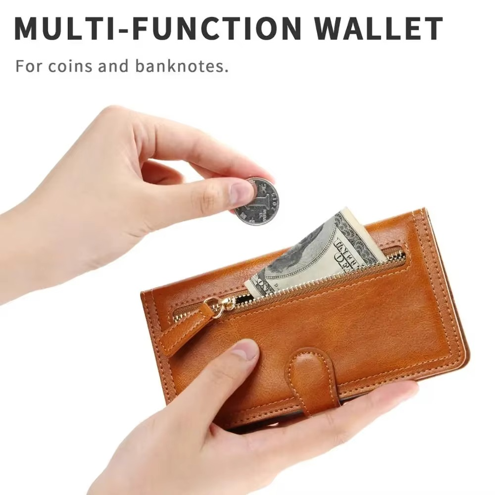 Premium Leather iPhone Flip Wallet Case with Card Slots and Stand Compatible with iPhone 11 to 16 Pro Max