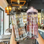 Large 68oz BPA-Free Sports Water Bottle with Straw and Time Marker for Gym and Outdoor Fitness