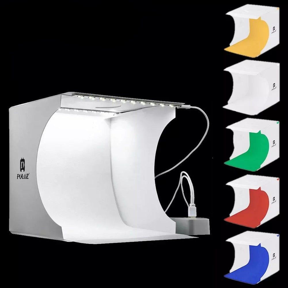 Mini Foldable LED Light Photo Studio Box Portable PVC USB Powered with 6 Colored Backdrops 24x23x22cm