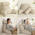 Ergonomic Back Cushion with Adjustable Headrest and Soft Armrests for Neck Support