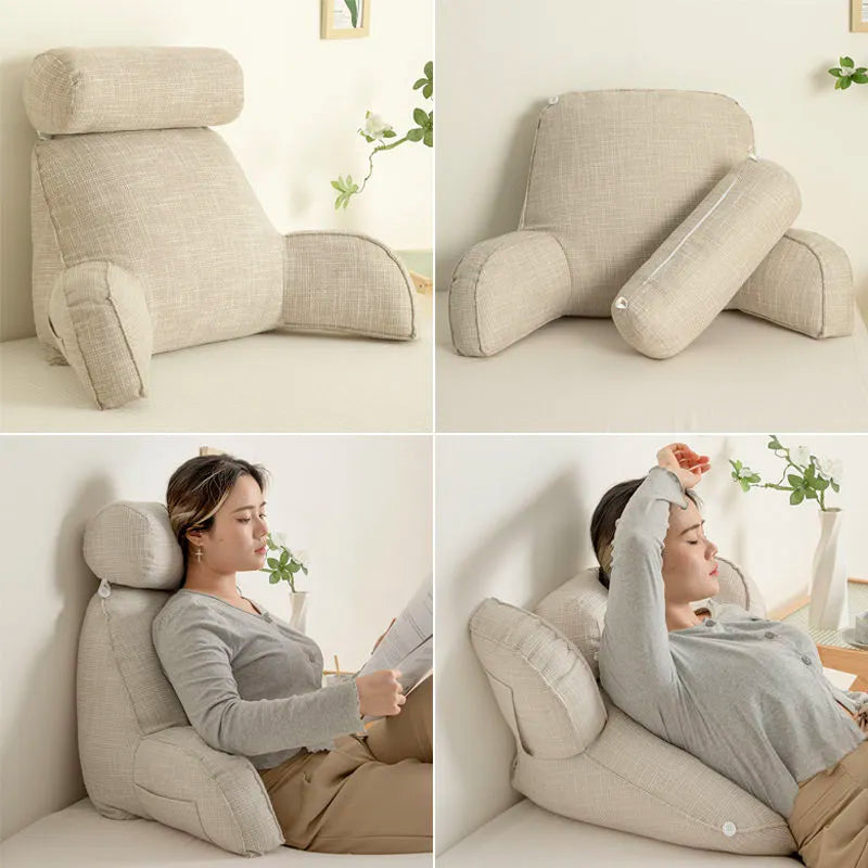 Ergonomic Back Cushion with Adjustable Headrest and Soft Armrests for Neck Support