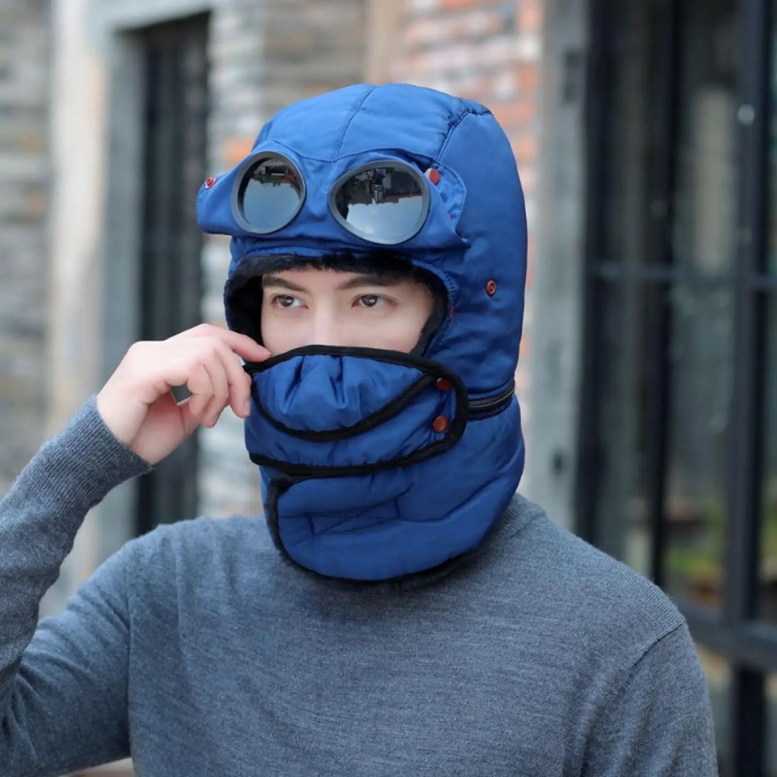 Thermal Windproof Face Covering Beanie Soft Cotton Polyester Blend Winter Hat