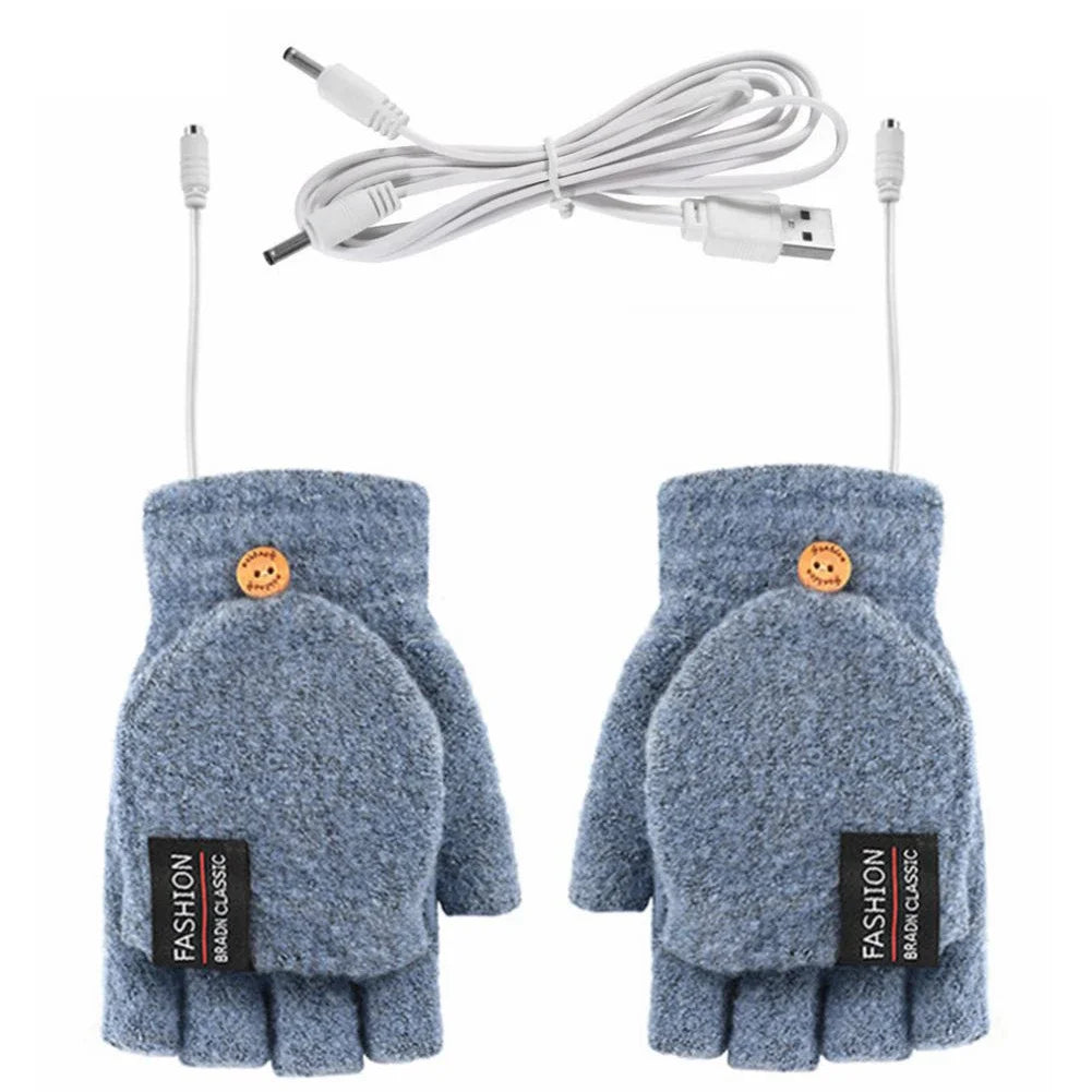 USB Rechargeable Heated Gloves Knitted Fabric One Size Fits Most Adjustable Heat Levels