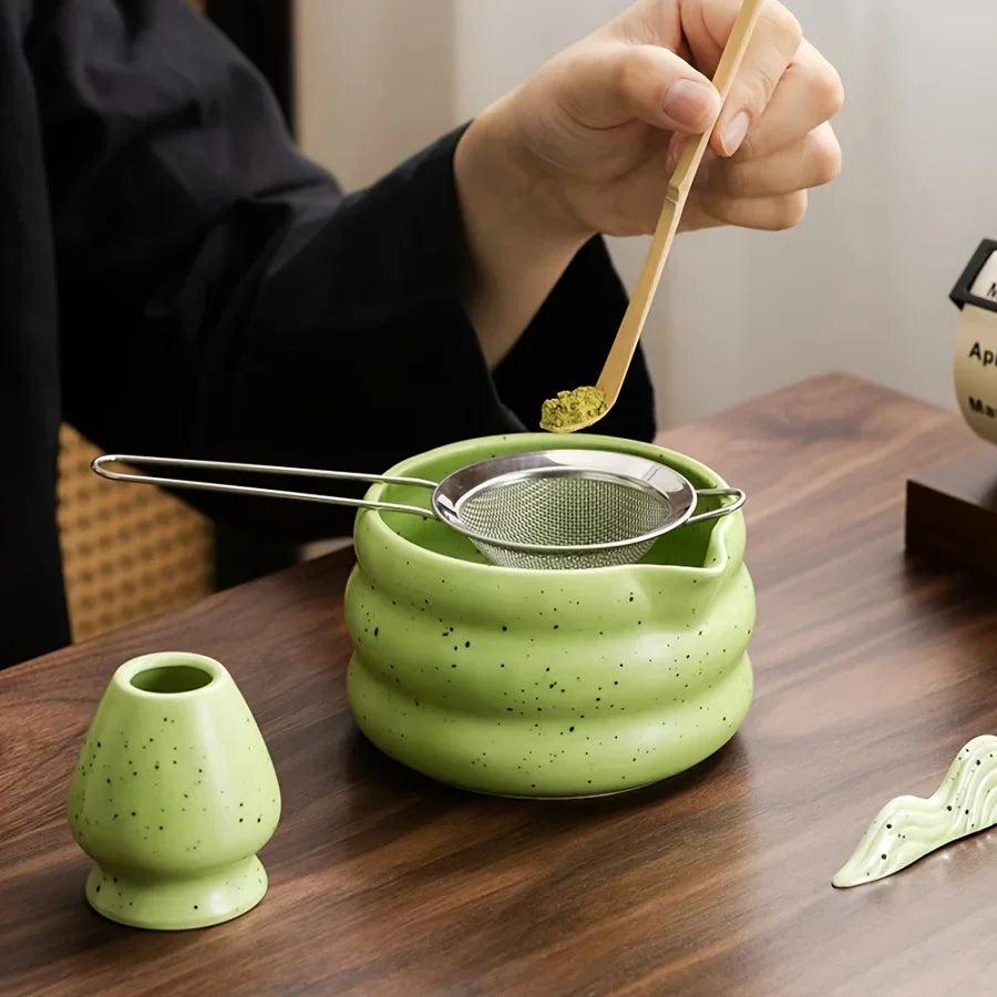 Japanese Ceramic Matcha Tea Bowl 4.5 Inch Traditional Design for Brewing and Serving