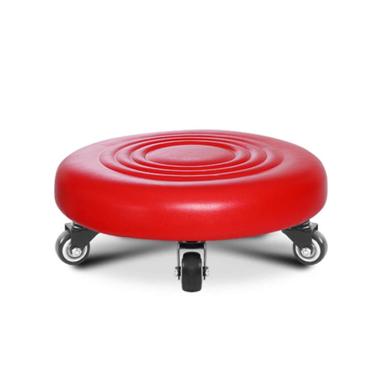 360 Degree Rotating Rolling Stool with PU Leather Cushion and Adjustable Height, Black Blue Red