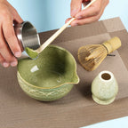 Matcha Tea Set 5-Piece Ceramic Bowl Bamboo Whisk Scoop Holder Green
