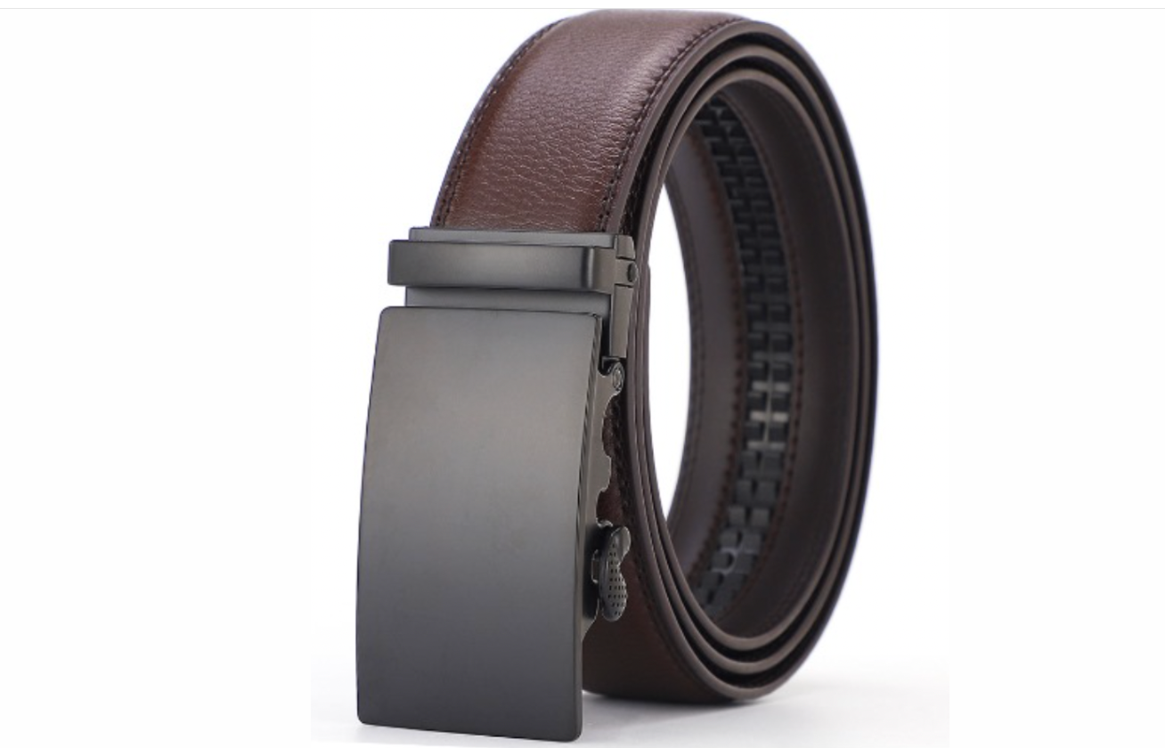 Men’s PU Leather Belt Automatic Buckle Adjustable Black Brown 3.5 cm Wide