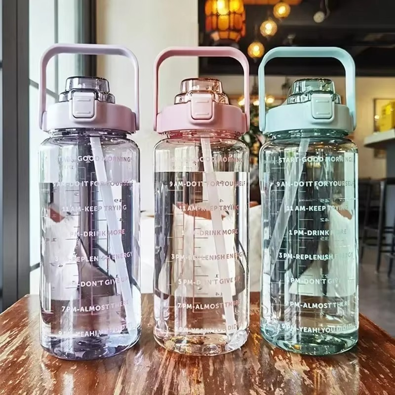 Large 68oz BPA-Free Sports Water Bottle with Straw and Time Marker for Gym and Outdoor Fitness