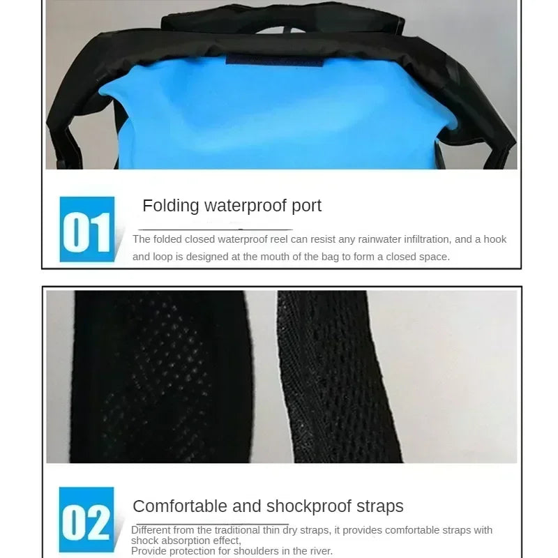 Waterproof Breathable Backpack 25L Roll-Top Closure PVC Mesh for Kayaking Trekking Outdoor Adventures