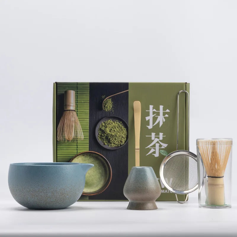 Ceramic Matcha Tea Set 5-Piece Natural Non-Toxic Bamboo Whisk Bowl Scoop Sifter
