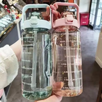 Large 68oz BPA-Free Sports Water Bottle with Straw and Time Marker for Gym and Outdoor Fitness