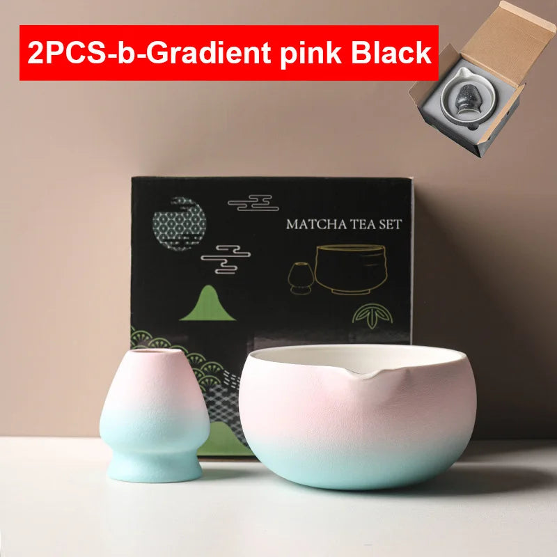 Japanese Ceramic Matcha Bowl Set 550ml Green with Pouring Spout and Whisk Holder for Tea Ceremony