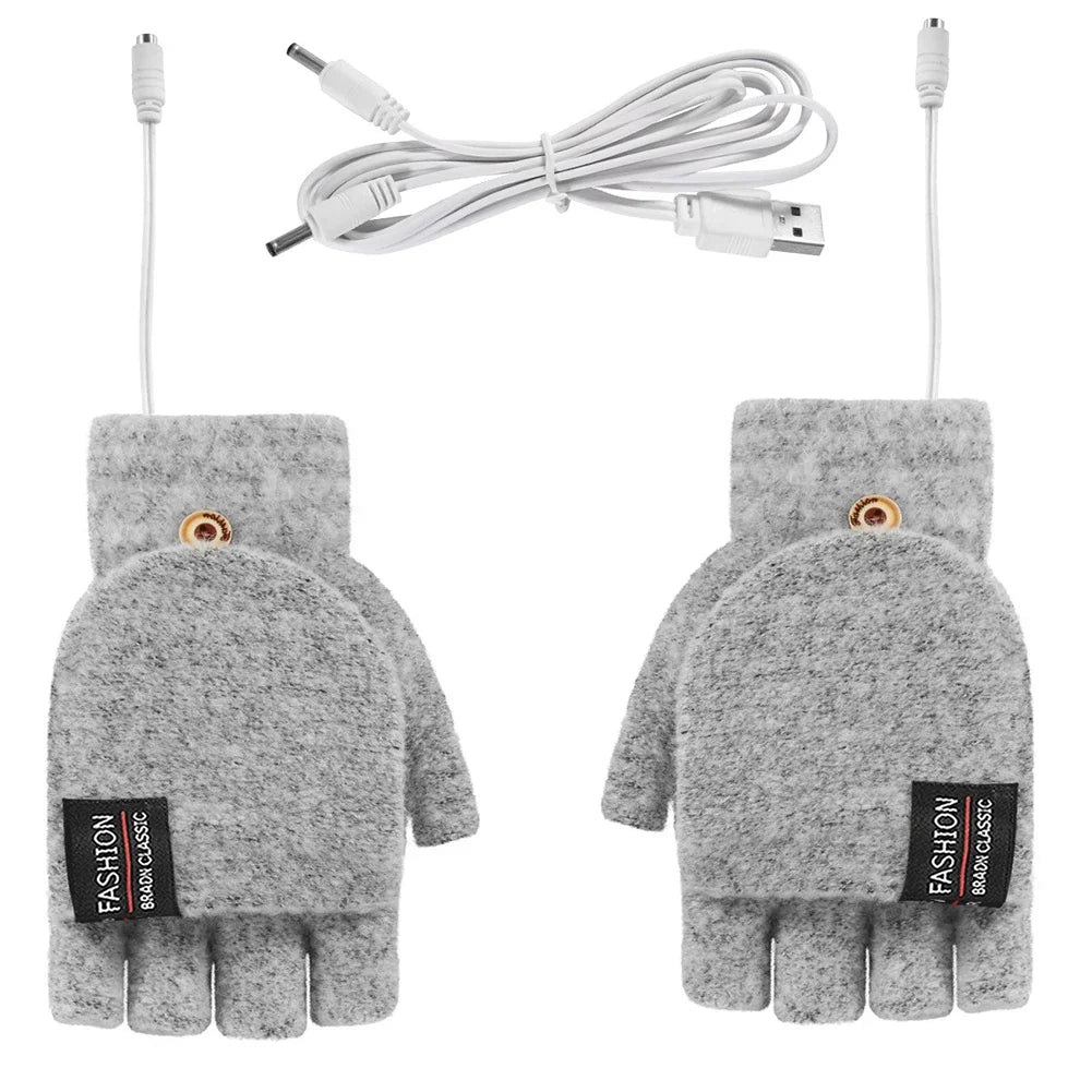 USB Rechargeable Heated Gloves Knitted Fabric One Size Fits Most Adjustable Heat Levels